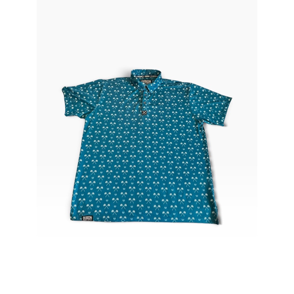 Dixxon Flannel Co D-Sport Polo Mens 2X Teal Blue Palm Tree Print Short